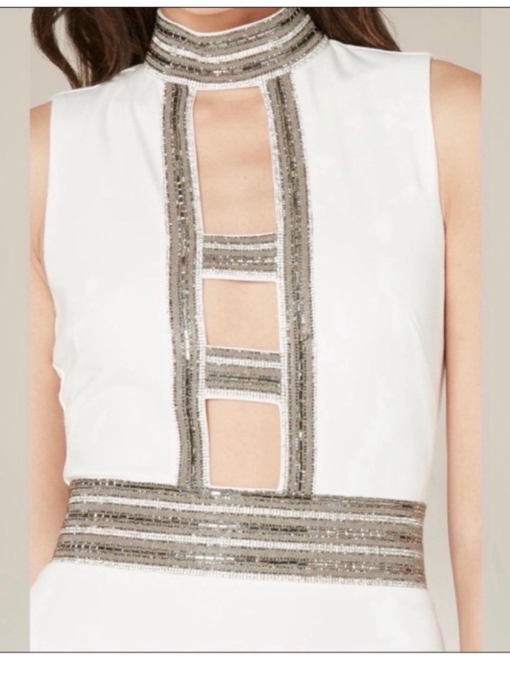bebe White Dress with Silver Sequin Trim
